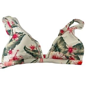 Roxy White Tropical Print Bikini Top Size Large